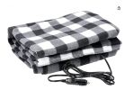 Electric Car Blanket- Heated 12 Volt Fleece Travel Throw for Car and RV-Great for Cold Weather;  Tailgating;  and Emergency Kits by Stalwart-BLACK/WHI