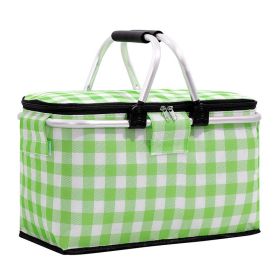basketOutdoor Folding Picnic Bag Fruit Basket Thermal Storage Basket (Color: green white)