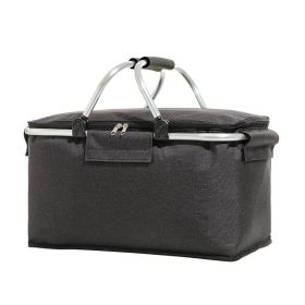 basketOutdoor Folding Picnic Bag Fruit Basket Thermal Storage Basket (Color: Black)